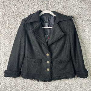 New York & Company Blazer Women’s 10 Black & Gold Wool Blend Tweed 3 Button NWT